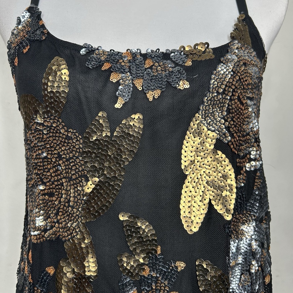 BB Dakota Black Sequin Floral Cami Top M Sheer Fairy Grunge Indie Sleaze Tank - Picture 6 of 12